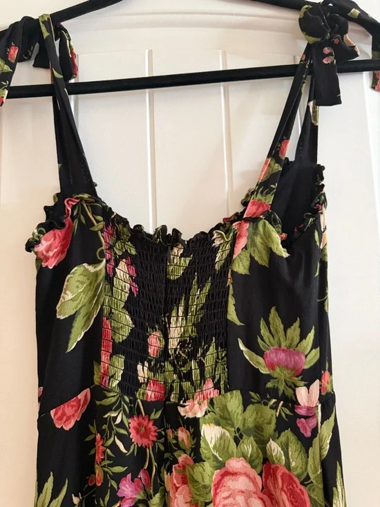 Reformation Black Floral Tie-Shoulder Midi Dress - Picture 3 of 5